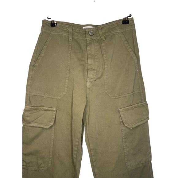 Zara Women's High Rise Green Canvas Cargo Straight Leg Pants Size 6 - Picture 3 of 6